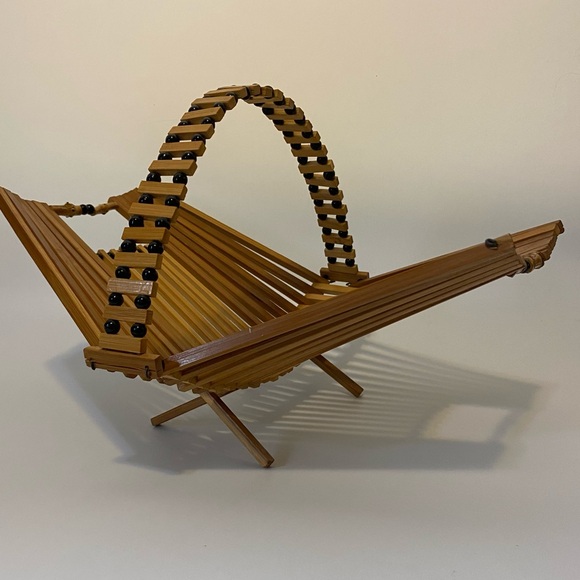 Mid Century folding collapsible bamboo fruit basket vintage MCM Japanese - Picture 3 of 14